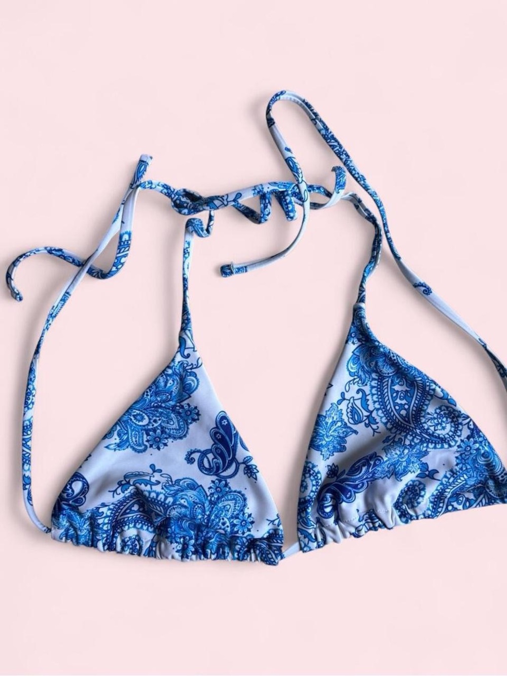 Blue Paisley Triangle Bikini Top